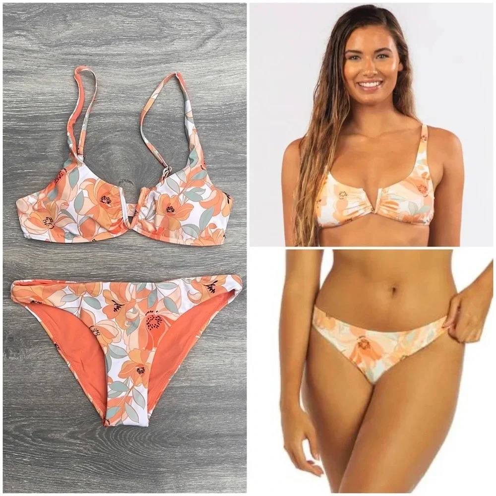 Rip Curl Papaya Punch V Wire Bikini Top & Good Coverage Bottoms, white